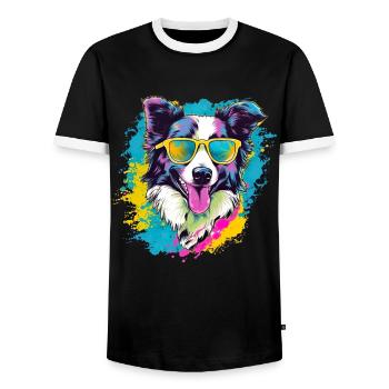 Border Collie Hund Hunderasse - Männer Kontrast-T-Shirt - Schwarz/Weiß - Vorne - AI Model Female 172 light (172cm) & AI Model Male 178 light (178cm)