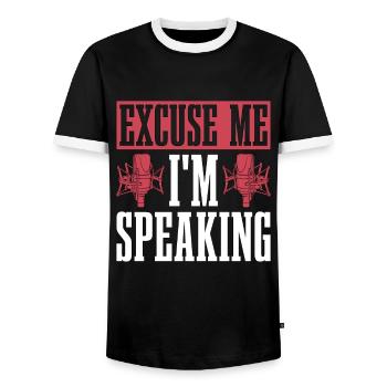 Voice Actor Excuse Me I'm Speaking Voice Acting - Männer Kontrast-T-Shirt - Schwarz/Weiß - Vorne - AI Model Female 172 light (172cm) & AI Model Male 178 light (178cm)