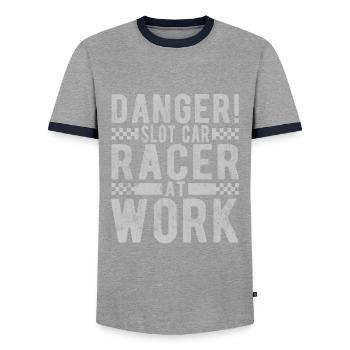 Danger Slot Car Racer At Work Car Racing Lover - Men's Ringer Shirt - grey/navy  - Front - AI Model Female 172 light (172cm) & AI Model Male 178 light (178cm)