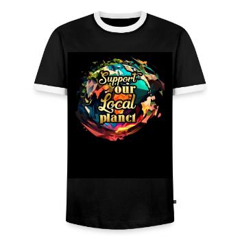 Support local Planet Environmental protection Nature - Men's Ringer Shirt - black/white - Front - AI Model Female 172 light (172cm) & AI Model Male 178 light (178cm)