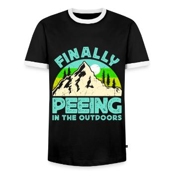 I love peeing outside hikers funny mountains - Men's Ringer Shirt - black/white - Front - AI Model Female 172 light (172cm) & AI Model Male 178 light (178cm)