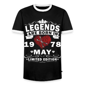 May 1978 Gift Drums Drummer - Men's Ringer Shirt - black/white - Front - AI Model Female 172 light (172cm) & AI Model Male 178 light (178cm)