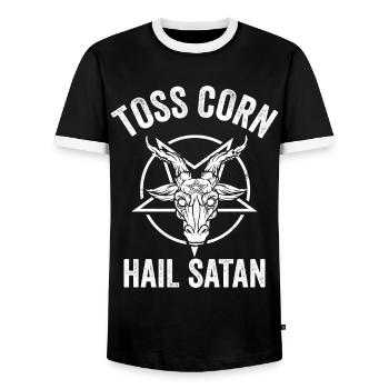 Drôle de trou de maïs Cornhole - T-shirt contrasté Homme - noir/blanc - Devant - AI Model Female 172 light (172cm) & AI Model Male 178 light (178cm)