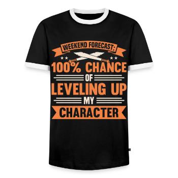 LARP live-action role-playing game - Men's Ringer Shirt - black/white - Front - AI Model Female 172 light (172cm) & AI Model Male 178 light (178cm)