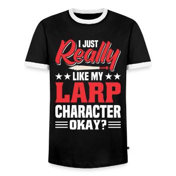 LARP live-action role-playing game - Men's Ringer Shirt - black/white - Front - AI Model Female 172 light (172cm) & AI Model Male 178 light (178cm)