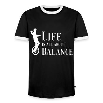La vie est une question d’équilibre Einrad Unicycle - T-shirt contrasté Homme - noir/blanc - Devant - AI Model Female 172 light (172cm) & AI Model Male 178 light (178cm)