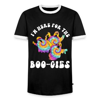 Ich bin hier für die Boo-Gies - Hippie-Halloween - Männer Kontrast-T-Shirt - Schwarz/Weiß - Vorne - AI Model Female 172 light (172cm) & AI Model Male 178 light (178cm)