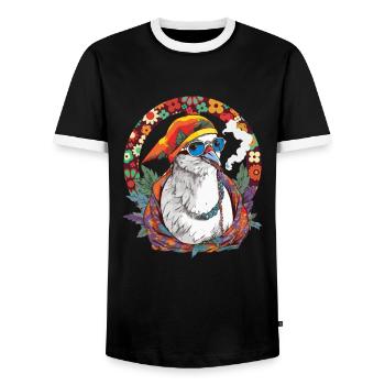 Pigeon Fumant Cannabis Herbe Hippie Peace - T-shirt contrasté Homme - noir/blanc - Devant - AI Model Female 172 light (172cm) & AI Model Male 178 light (178cm)