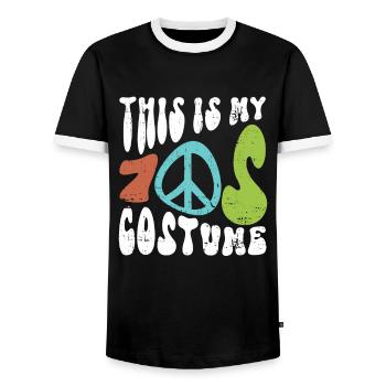 This is my 70s costume - hippie costume - Men's Ringer Shirt - black/white - Front - AI Model Female 172 light (172cm) & AI Model Male 178 light (178cm)