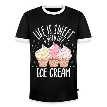La vie est douce comme l’idée cadeau de l’amateur de crème glacée - T-shirt contrasté Homme - noir/blanc - Devant - AI Model Female 172 light (172cm) & AI Model Male 178 light (178cm)