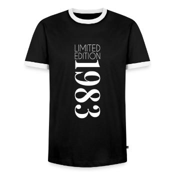 Limited Edition 1983 - Men's Ringer Shirt - black/white - Front - AI Model Female 172 light (172cm) & AI Model Male 178 light (178cm)