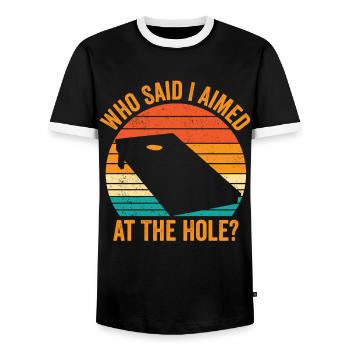 Drôle de trou de maïs Cornhole Retro - T-shirt contrasté Homme - noir/blanc - Devant - AI Model Female 172 light (172cm) & AI Model Male 178 light (178cm)