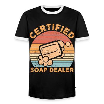 Funny soap making soap merchant - Men's Ringer Shirt - black/white - Front - AI Model Female 172 light (172cm) & AI Model Male 178 light (178cm)