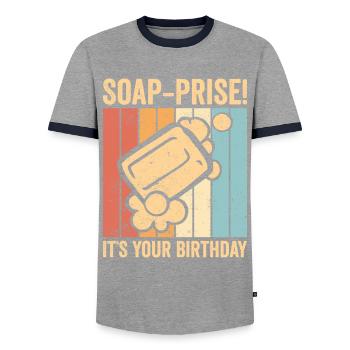 Fabricant de savon amusant - T-shirt contrasté Homme - gris/marine  - Devant - AI Model Female 172 light (172cm) & AI Model Male 178 light (178cm)