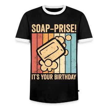 Funny soap making soap maker - Men's Ringer Shirt - black/white - Front - AI Model Female 172 light (172cm) & AI Model Male 178 light (178cm)