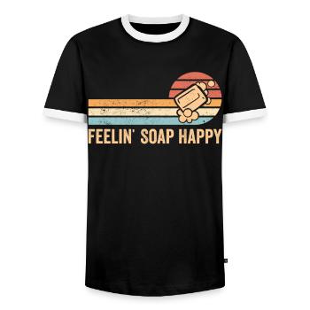 Funny soap making soap maker - Men's Ringer Shirt - black/white - Front - AI Model Female 172 light (172cm) & AI Model Male 178 light (178cm)