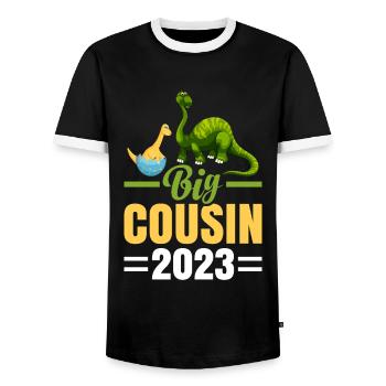 Dinosaurier Din Big Cousin 2023 Saurus Geschenk - Männer Kontrast-T-Shirt - Schwarz/Weiß - Vorne - AI Model Female 172 light (172cm) & AI Model Male 178 light (178cm)