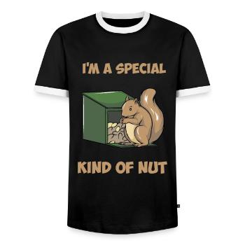 Alimentation des écureuils - T-shirt contrasté Homme - noir/blanc - Devant - AI Model Female 172 light (172cm) & AI Model Male 178 light (178cm)