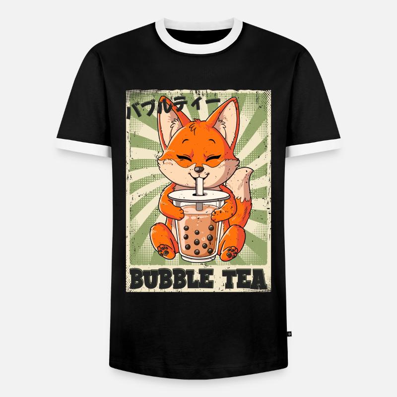 Boba Tea Fox Bubble Tea - Men's Ringer Shirt - black/white