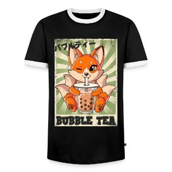 Boba Tea Kitsune Bubble Tea - Männer Kontrast-T-Shirt - Schwarz/Weiß - Vorne - AI Model Female 172 light (172cm) & AI Model Male 178 light (178cm)
