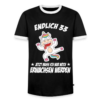 33 Geburtstag Positive Sprüche Zum 33 geburtstag - Männer Kontrast-T-Shirt - Schwarz/Weiß - Vorne - AI Model Female 172 light (172cm) & AI Model Male 178 light (178cm)