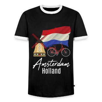 Nehterlands flag windmill Netherlands - Men's Ringer Shirt - black/white - Front - AI Model Female 172 light (172cm) & AI Model Male 178 light (178cm)
