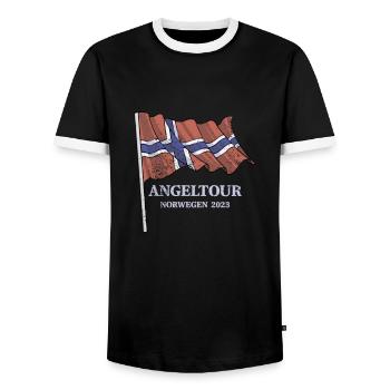 Norvège Pêche 2023 - T-shirt contrasté Homme - noir/blanc - Devant - AI Model Female 172 light (172cm) & AI Model Male 178 light (178cm)