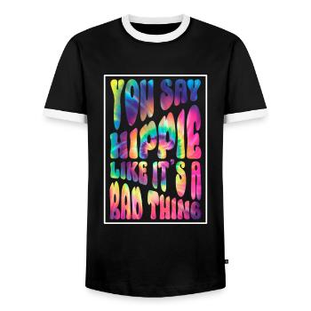 Hippie Costume Tie Dye Hippie Saying - Men's Ringer Shirt - black/white - Front - AI Model Female 172 light (172cm) & AI Model Male 178 light (178cm)