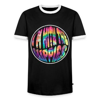 I'm With The Hippies - Hippie Costume Tie Dye - Men's Ringer Shirt - black/white - Front - AI Model Female 172 light (172cm) & AI Model Male 178 light (178cm)