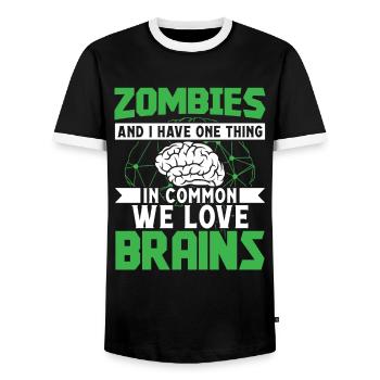 Gehirnchirurg Zombies And I Love Brains Chirurgie - Männer Kontrast-T-Shirt - Schwarz/Weiß - Vorne - AI Model Female 172 light (172cm) & AI Model Male 178 light (178cm)