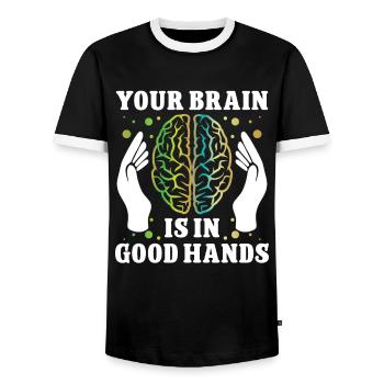 Brain Surgeon Brain In Good Hands Neurosurgeon - Men's Ringer Shirt - black/white - Front - AI Model Female 172 light (172cm) & AI Model Male 178 light (178cm)