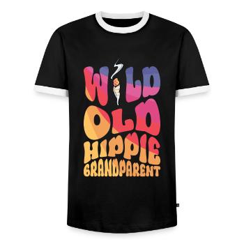 Wild Old Hippie Grandparent - Hippie Costume - Men's Ringer Shirt - black/white - Front - AI Model Female 172 light (172cm) & AI Model Male 178 light (178cm)