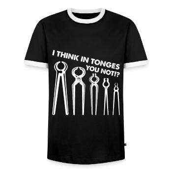 I Think In Tonges You Not?!? Eisen Huf Schmied - Männer Kontrast-T-Shirt - Schwarz/Weiß - Vorne - AI Model Female 172 light (172cm) & AI Model Male 178 light (178cm)