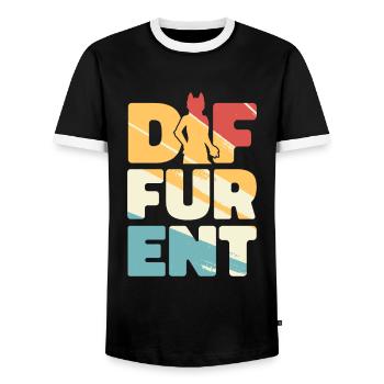 Furry Fandom Fursuits Lustig Diffurent - Männer Kontrast-T-Shirt - Schwarz/Weiß - Vorne - AI Model Female 172 light (172cm) & AI Model Male 178 light (178cm)