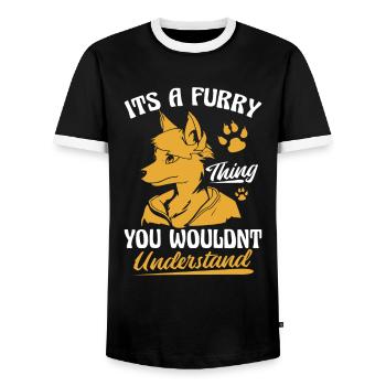 Furry Fandom Fursuits Funny - Men's Ringer Shirt - black/white - Front - AI Model Female 172 light (172cm) & AI Model Male 178 light (178cm)