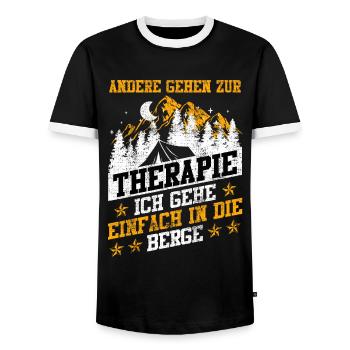 Others go to therapy I'm going to the mountains - Men's Ringer Shirt - black/white - Front - AI Model Female 172 light (172cm) & AI Model Male 178 light (178cm)