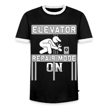elevator repair mode on - Elevator mechanic - Men's Ringer Shirt - black/white - Front - AI Model Female 172 light (172cm) & AI Model Male 178 light (178cm)