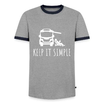 Camping camper Keep it Simple Camping - Men's Ringer Shirt - grey/navy  - Front - AI Model Female 172 light (172cm) & AI Model Male 178 light (178cm)