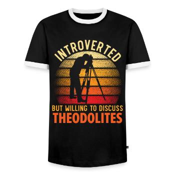 Introverti, mais prêt à parler des théodolites - T-shirt contrasté Homme - noir/blanc - Devant - AI Model Female 172 light (172cm) & AI Model Male 178 light (178cm)