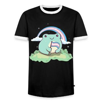 Transgender Pride Trans Flag Frog Subtle LGBTQ - Men's Ringer Shirt - black/white - Front - AI Model Female 172 light (172cm) & AI Model Male 178 light (178cm)
