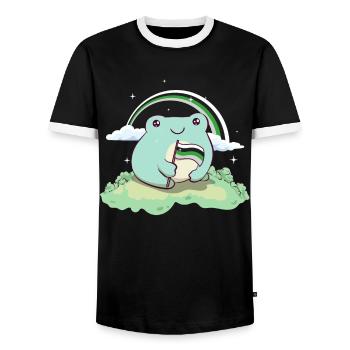 Demiromantic Pride Flag Cute Frog Subt - Men's Ringer Shirt - black/white - Front - AI Model Female 172 light (172cm) & AI Model Male 178 light (178cm)