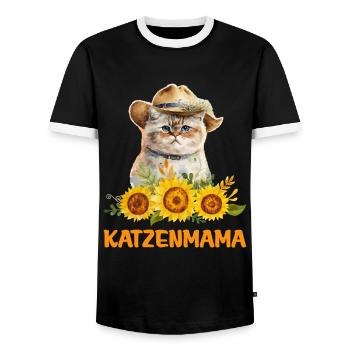 Katzenmama Blumen Katzenliebhaber Katzenfans - Männer Kontrast-T-Shirt - Schwarz/Weiß - Vorne - AI Model Female 172 light (172cm) & AI Model Male 178 light (178cm)