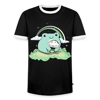 Demiromantic Pride Flag Cute Frog Pi - Men's Ringer Shirt - black/white - Front - AI Model Female 172 light (172cm) & AI Model Male 178 light (178cm)