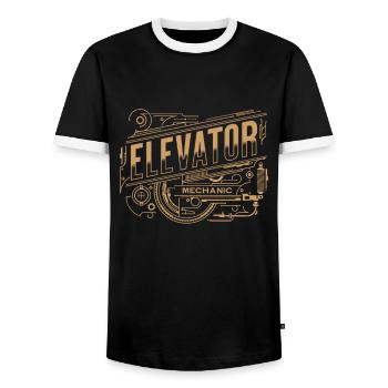 Elevator mechanic - Men's Ringer Shirt - black/white - Front - AI Model Female 172 light (172cm) & AI Model Male 178 light (178cm)