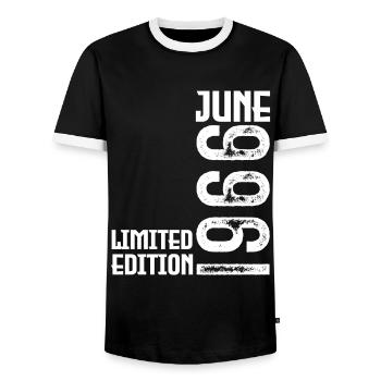 Gift June 1966 birthday June 1966. June 1966 - Men's Ringer Shirt - black/white - Front - AI Model Female 172 light (172cm) & AI Model Male 178 light (178cm)