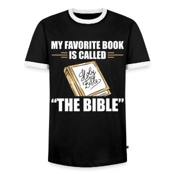Mon livre préféré : La Bible, la foi chrétienne - T-shirt contrasté Homme - noir/blanc - Devant - AI Model Female 172 light (172cm) & AI Model Male 178 light (178cm)