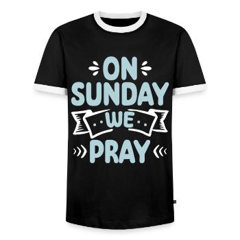 On Sunday we pray Christian faith in God - Men's Ringer Shirt - black/white - Front - AI Model Female 172 light (172cm) & AI Model Male 178 light (178cm)