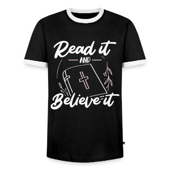 Lies Es Und Glaube Es Christliche Bibel Glaube - Männer Kontrast-T-Shirt - Schwarz/Weiß - Vorne - AI Model Female 172 light (172cm) & AI Model Male 178 light (178cm)
