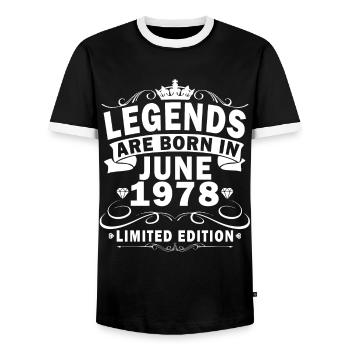 Juin 1978 Original 1978 Anniversaire 1978 Juin - T-shirt contrasté Homme - noir/blanc - Devant - AI Model Female 172 light (172cm) & AI Model Male 178 light (178cm)