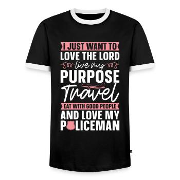 Policier Je veux juste aimer le Seigneur Police - T-shirt contrasté Homme - noir/blanc - Devant - AI Model Female 172 light (172cm) & AI Model Male 178 light (178cm)